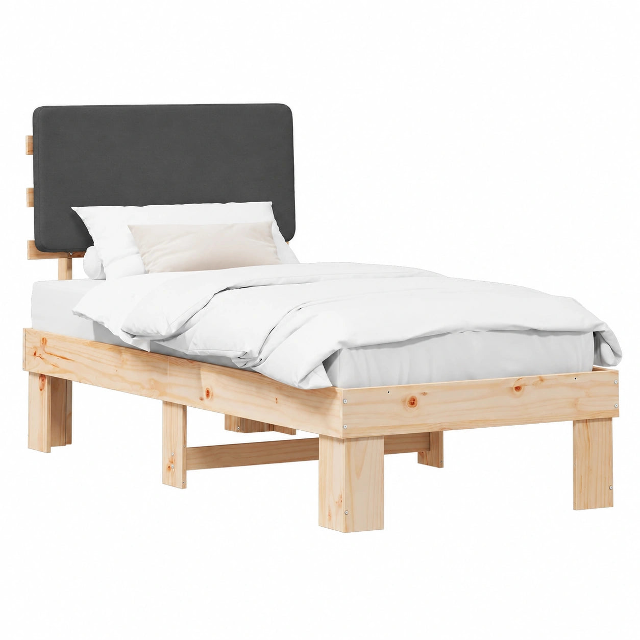 Lit, rembourré, coloris gris, 80 x 200 cm, pour la chambre