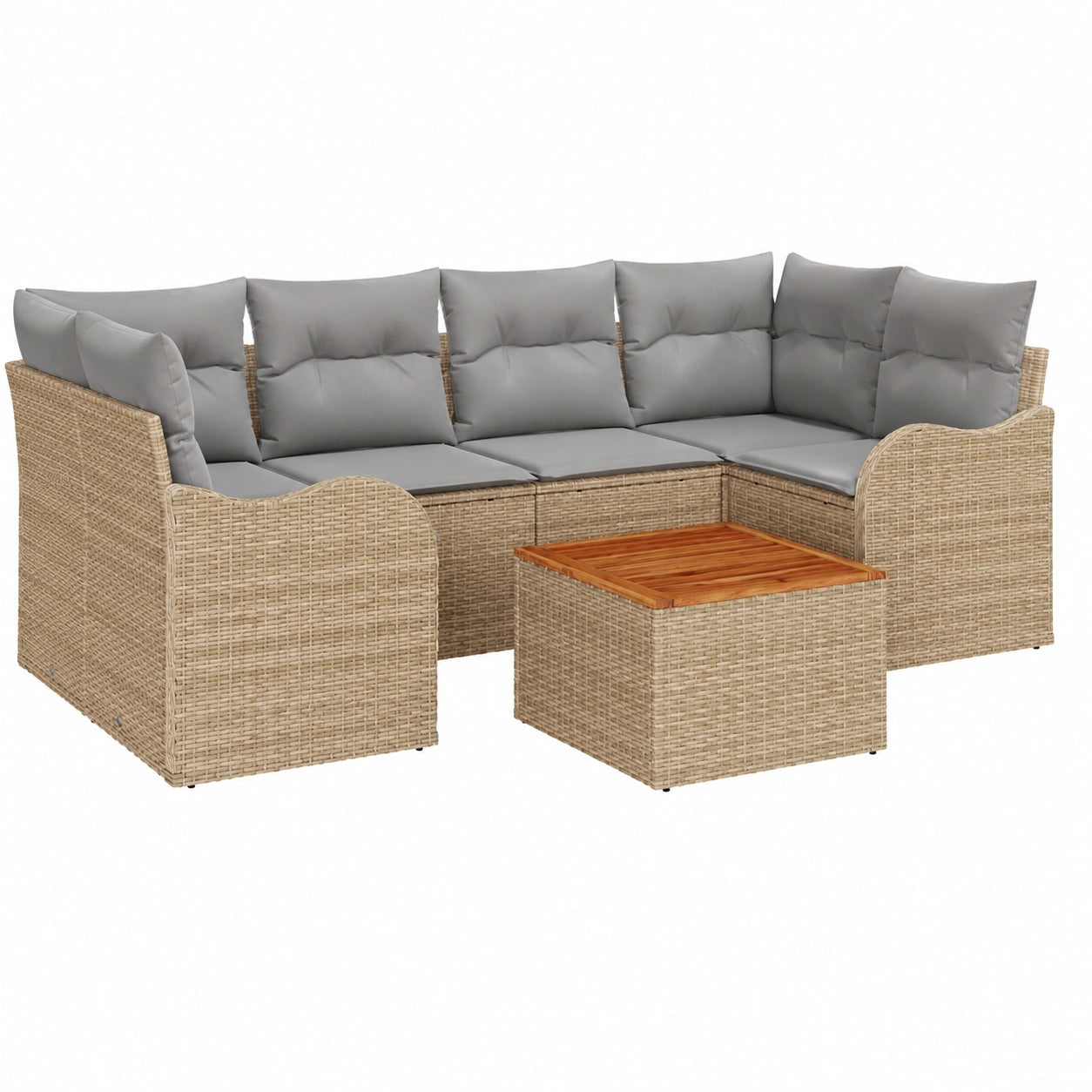 Salon de jardin, 7 pièces, modulable, en résine tressée, coloris beige, pour la terrasse ou le jardin