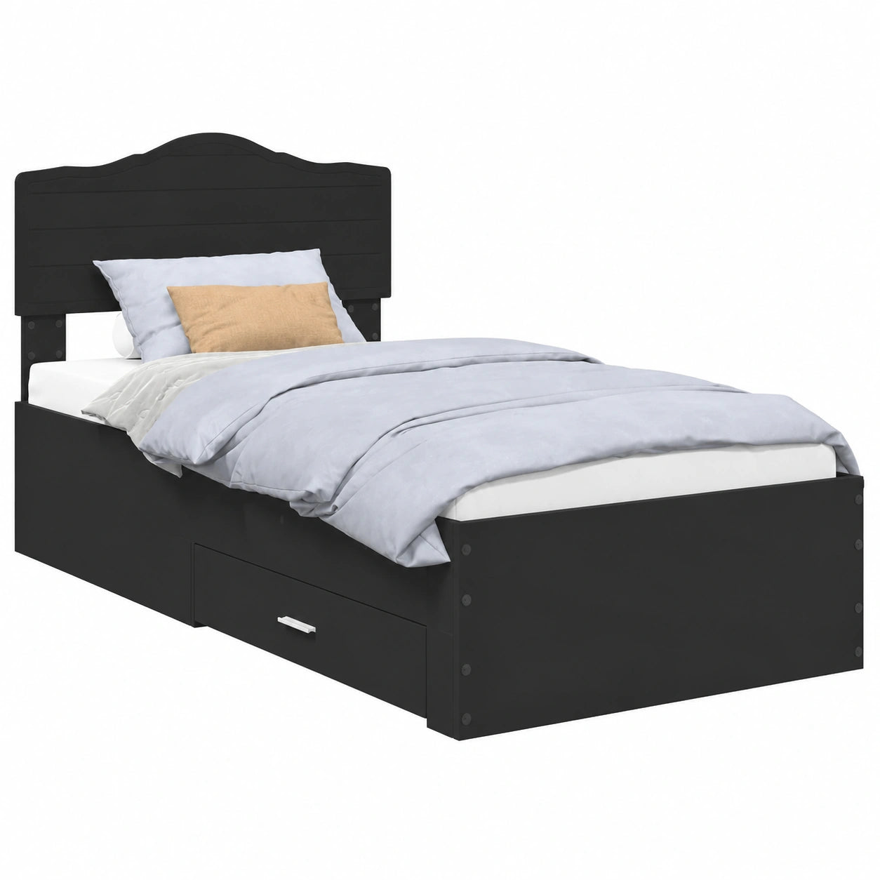 Lit, avec rangement, avec tiroirs, coloris noir, 70 x 190 cm, pour la chambre
