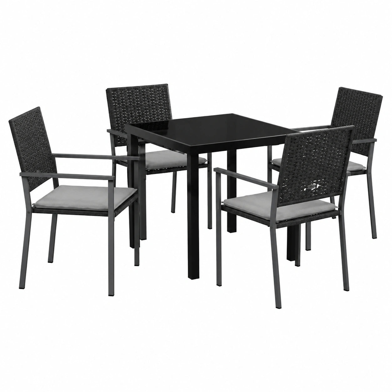 Salon de jardin, en résine tressée, 5 pièces, coloris noir et gris, pour la terrasse ou le jardin