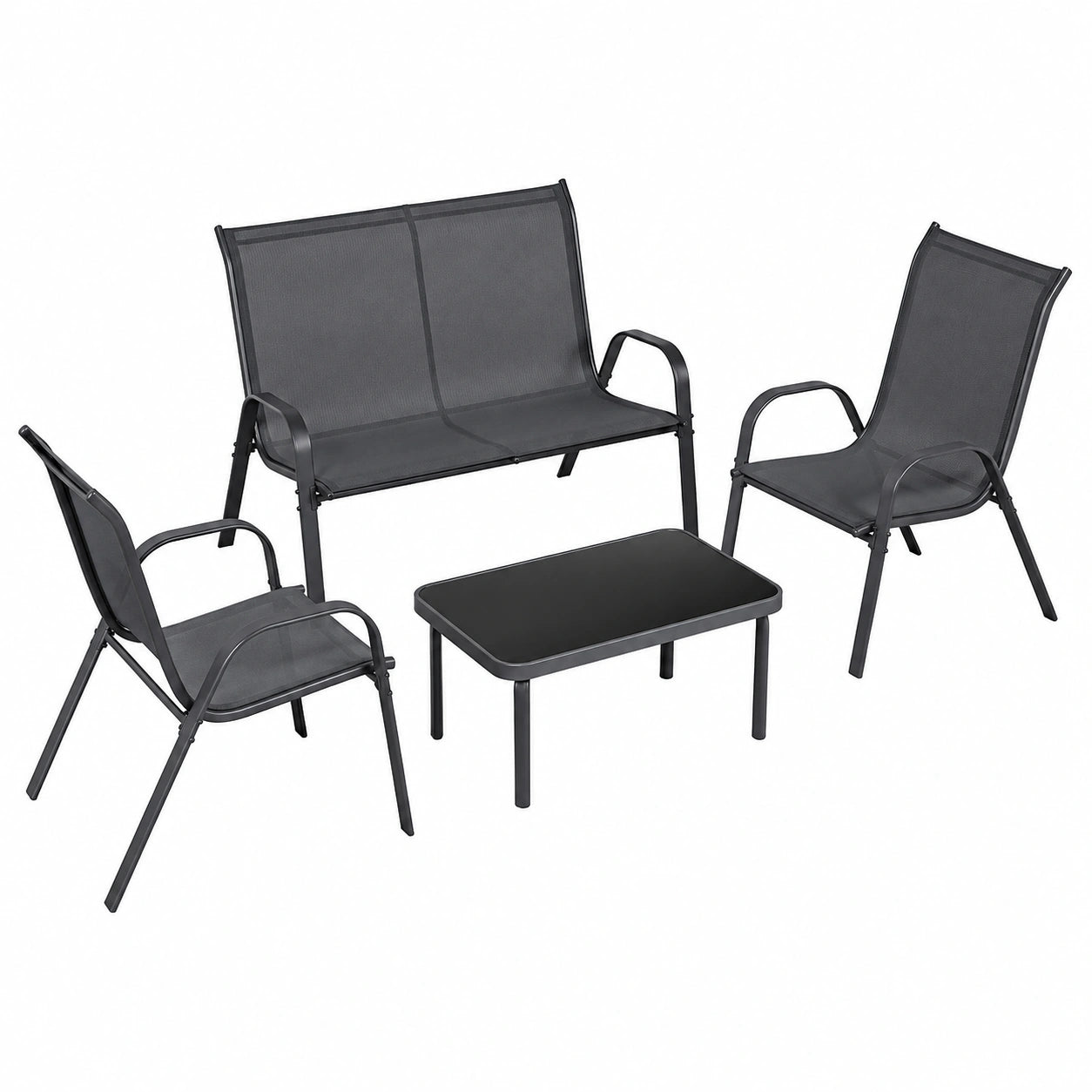 Salon de jardin, coloris gris, 4 places, pour la terrasse ou le jardin