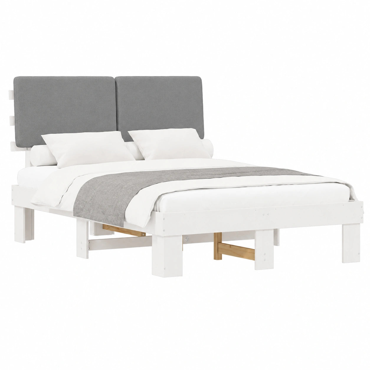 Lit, rembourré, coloris gris, pour la chambre