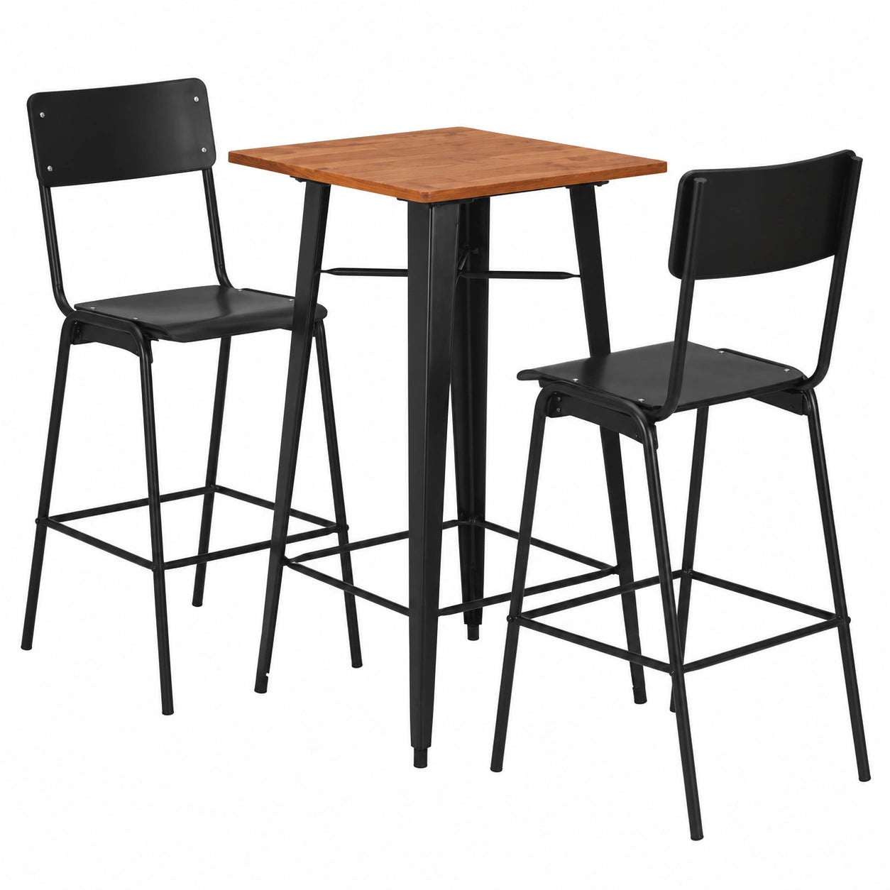 Table, 3 pièces, avec 2 chaises, en acier, coloris noir, 60 x 60 x 108 cm, pour les espaces de vie