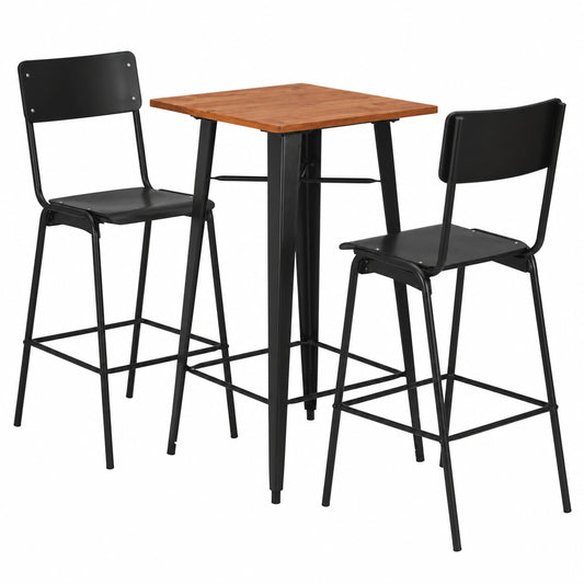 Table, 3 pièces, avec 2 chaises, en acier, coloris noir, 60 x 60 x 108 cm, pour les espaces de vie