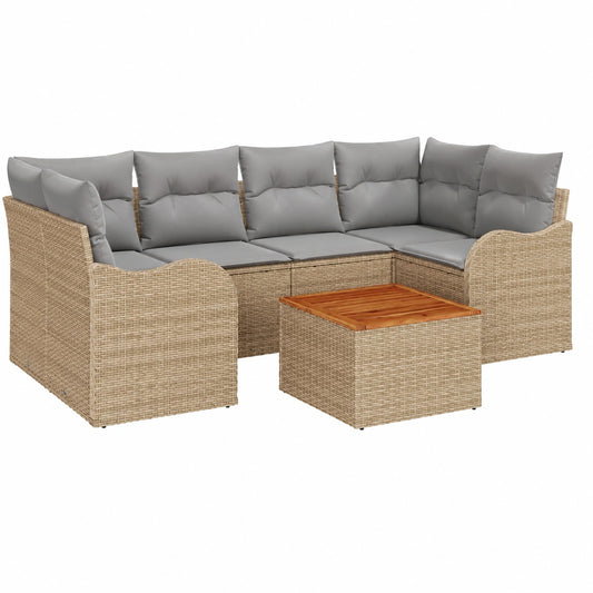 Salon de jardin, 7 pièces, modulable, en résine tressée, coloris beige, pour la terrasse ou le jardin