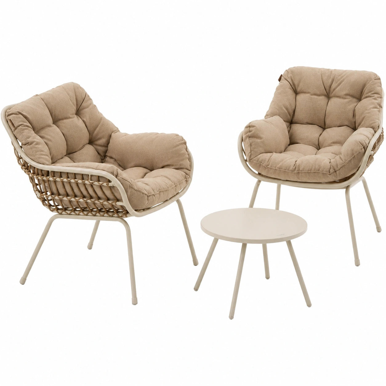 Salon de jardin, en acier et résine tressée, 3 pièces, pour la terrasse ou le jardin