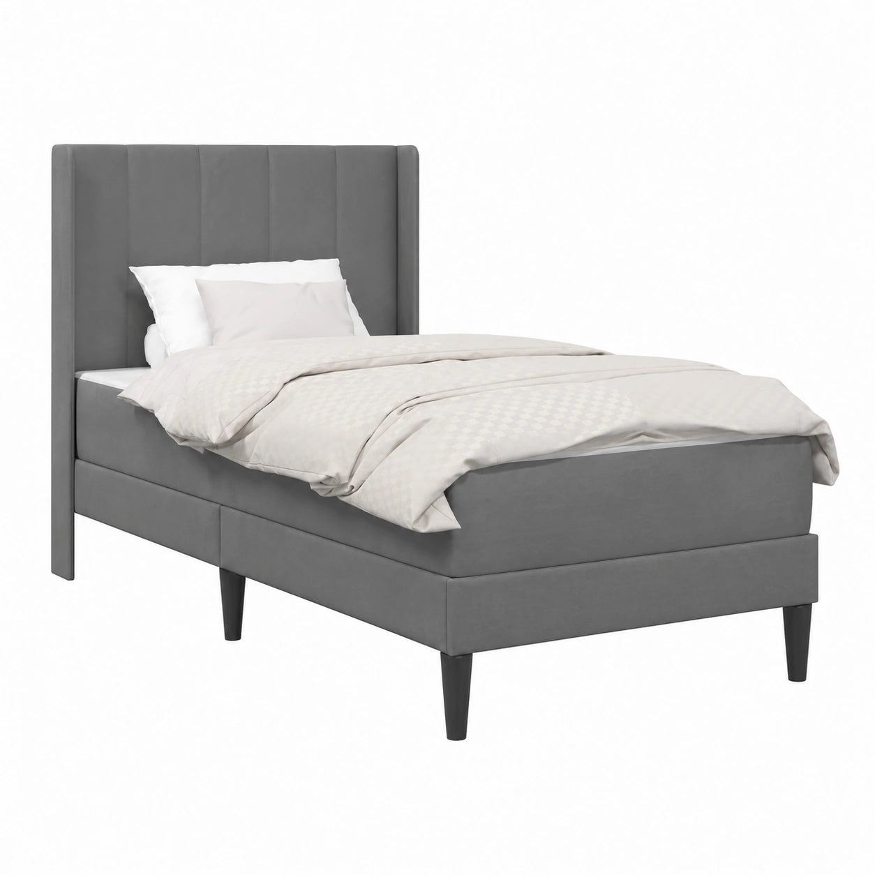 Lit, en velours, 90 x 190 cm, coloris gris, pour la chambre