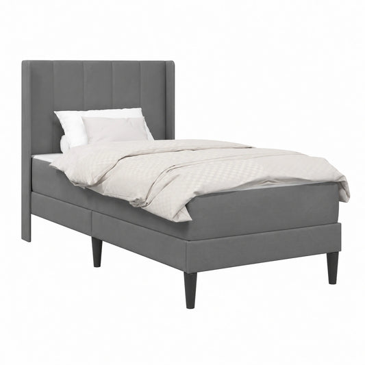 Lit, en velours, 90 x 190 cm, coloris gris, pour la chambre