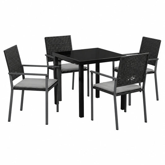 Salon de jardin, en résine tressée, 5 pièces, coloris noir et gris, pour la terrasse ou le jardin