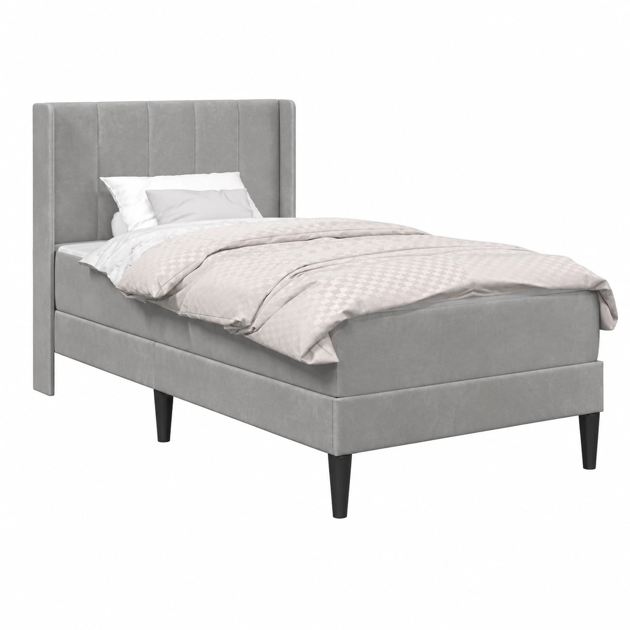 Lit, en velours, coloris gris, 90 x 190 cm, pour la chambre