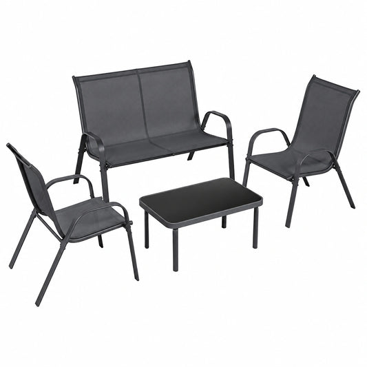Salon de jardin, coloris gris, 4 places, pour la terrasse ou le jardin