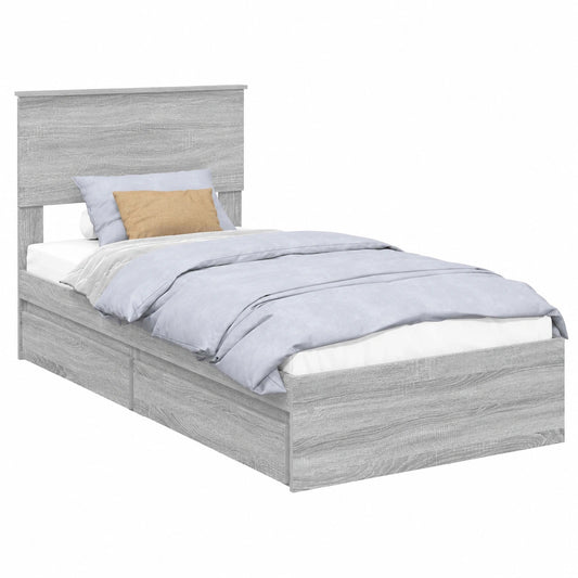 Lit, avec rangement, 75 x 190 cm, coloris gris, pour la chambre