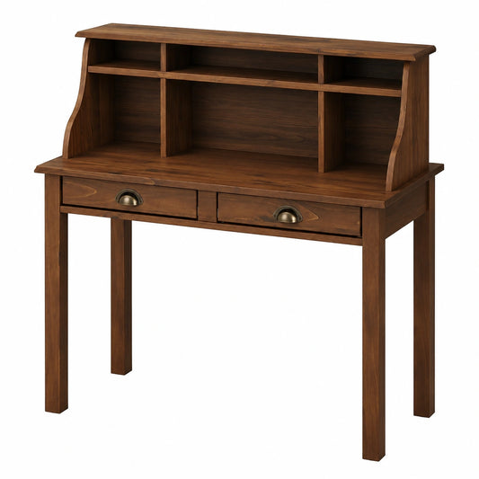 Bureau, avec rangement, avec tiroirs, avec étagères, en bois massif, coloris brun, pour l’espace de travail